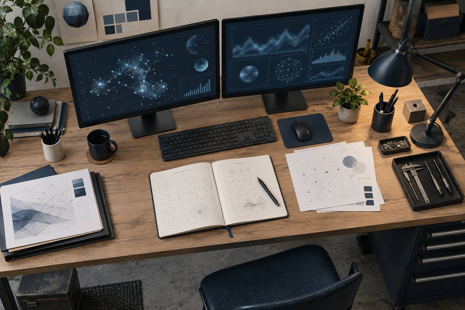 Deux ecrans d'analyse de donnees avec graphiques abstraits non lisibles