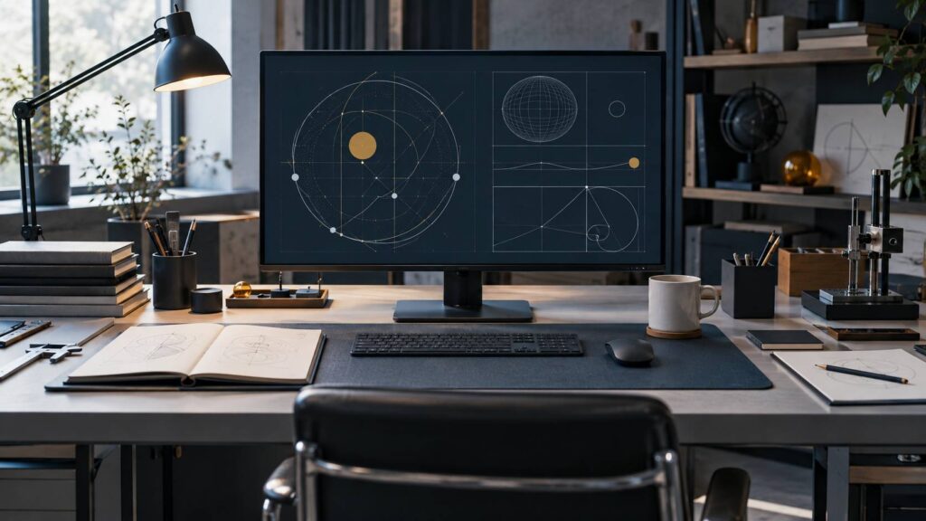 Poste de travail technique avec écran de schémas d'architecture de données